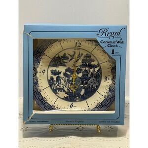 Regal Ceramic Wall Clock Blue Willow Pattern Made in England Vintage New in Box